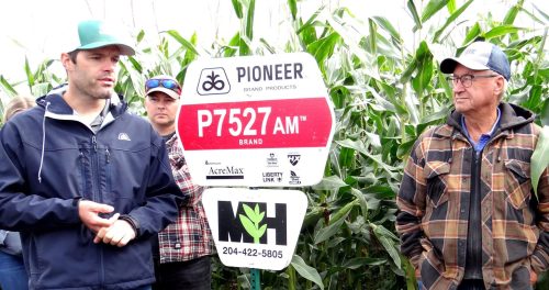 WES KEATING THE CARILLON 

Mike Weir, area agronomist for Pioneer Hi-Bred, chats with Eric Peters, who has been a Marc Hutlet seeds customer since the 1990s.