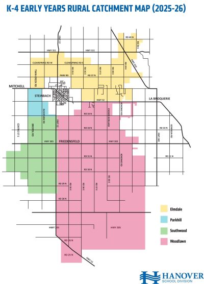 Submitted by the Hanover School Division
School catchment areas for Hanover School Division.