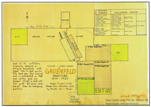 Lloyd Penner in E. Braun & G. Klassen, Historic Atlas of the East Reserve 

Gruenfeld Map, 1874-1905.