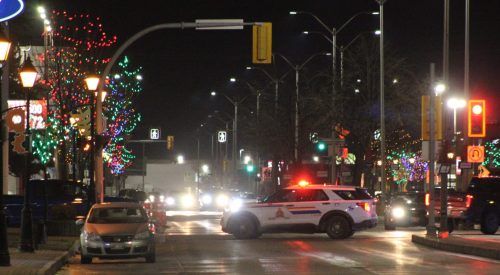 GREG VANDERMEULEN THE CARILLON 

RCMP blocked off sections of Main Street on Nov. 13 as they searched for an armed male. The incident appears to have been a prank call.