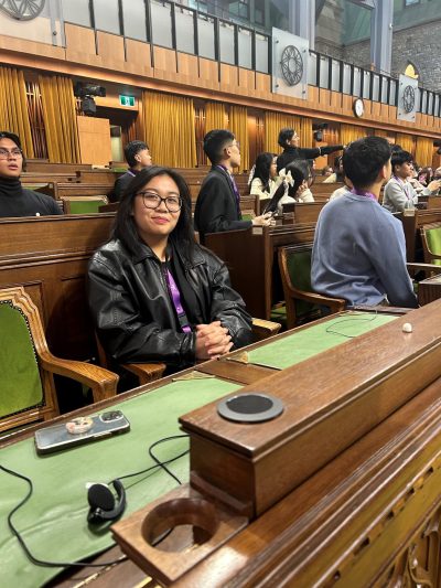 Submitted by Edlynne Paez 

Edlynne Paez sits in the House of Commons last year during the Pinoy’s on Parliament National Conference where Filipino youth were invited to Ottawa to experience the workings of government first hand.