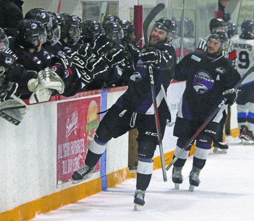 Sam Zagari celebrates scoring a last-minute game-winning goal for the Northern Manitoba Blizzard during last season's seven-game Manitoba Junior Hockey League semi-final against Steinbach. Zagari was a thorn in Steinbach's side last season, but will be playing for the team this year, after a deadline day trade brought him to the Automobile City. (Cassidy Dankochik Carillon Archives)